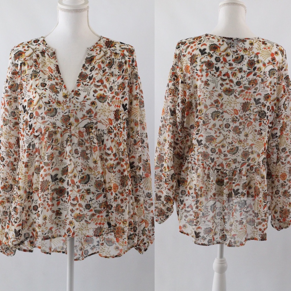 A.N.A Sheer Floral Peasant Top